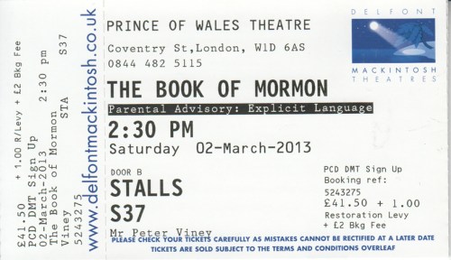 Book of Mormon UK ticket