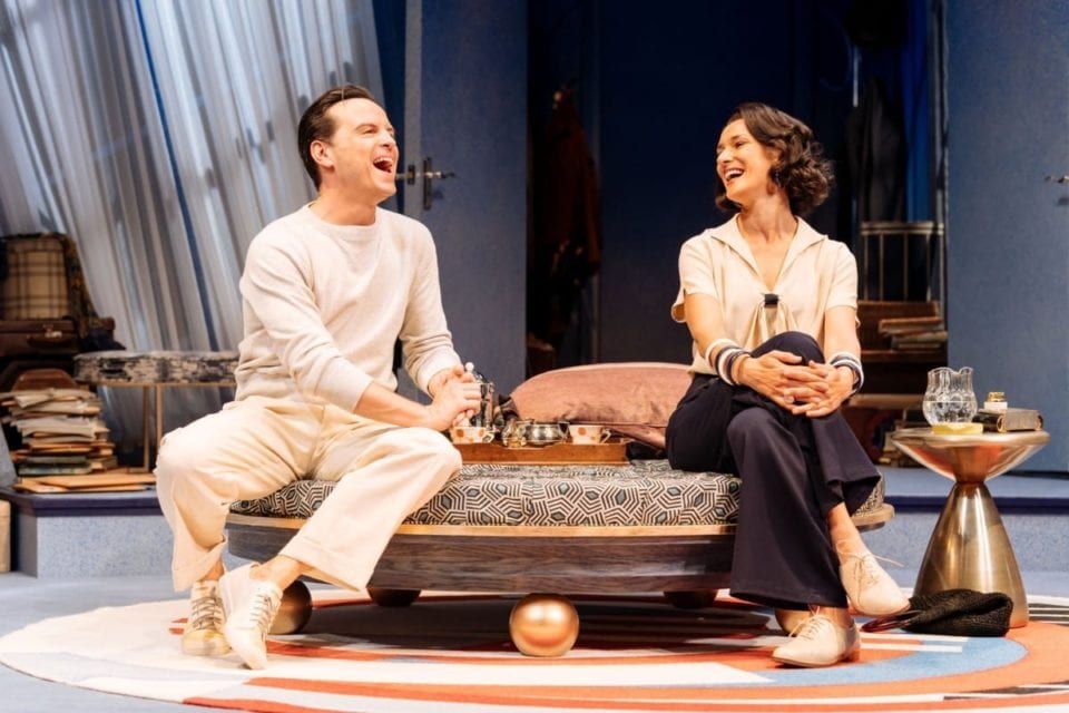 Andrew-Scott-as-Garry-Essendine-and-Indira-Varma-as-Liz-Essendine-in-Present-Laughter.-Photo-Maneil-Harlan_2-e1561544683786